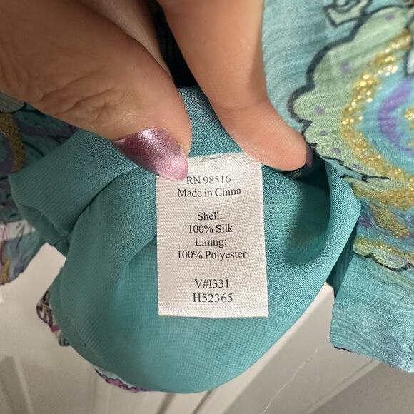 Coldwater Creek Sparkly Jacobean Bell Y2k Silk Blouse Boho Whimsy Fairycore XL - Picture 5 of 8